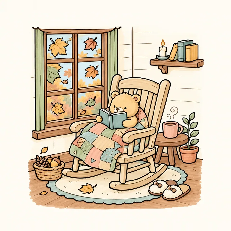Colored: a bear reads by the window